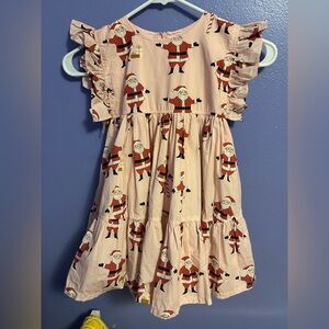 Pink Chicken Santa Print Kids Dress - Pink